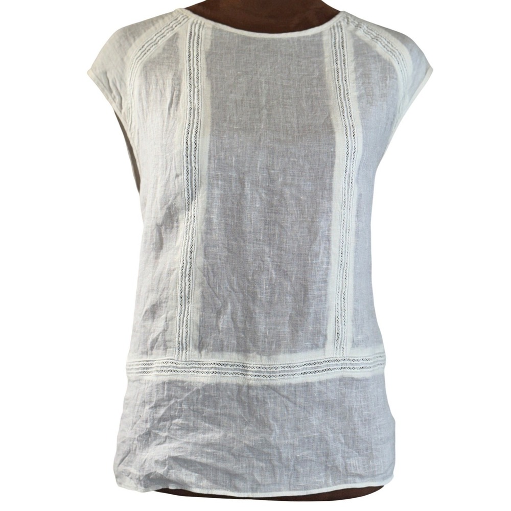 Revolve Lace Inset Cotton Blouse Womens Large Cream White Keyhole NWT Sleeveless